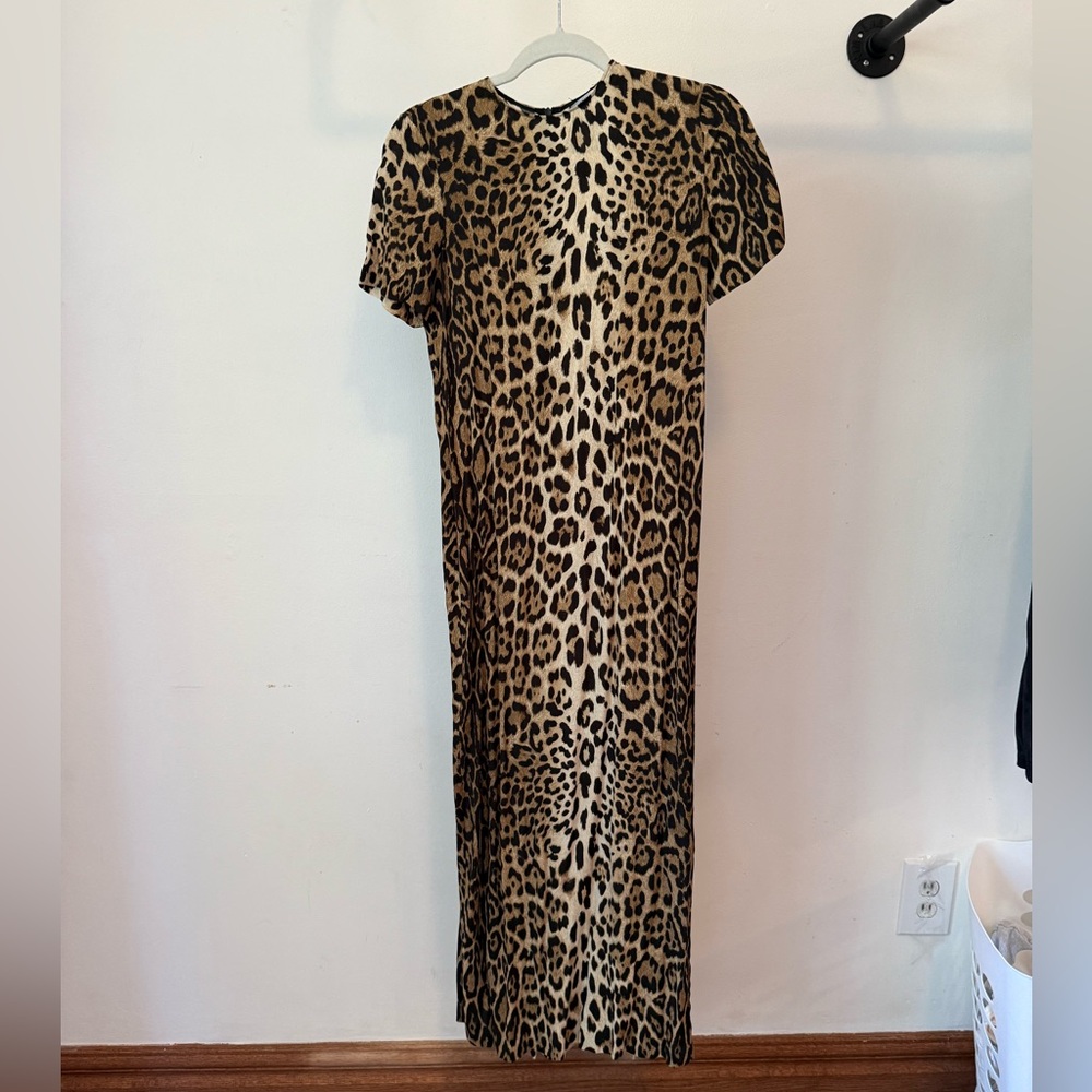 Zara Leopard Print Short-Sleeve Maxi Dress - Brown & Black